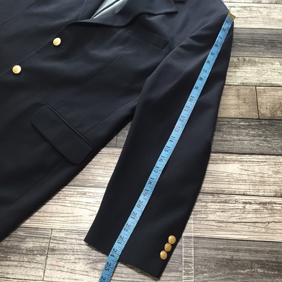 Stafford Blazer Men’s 44R Navy Blue Gold Crest Buttons Polyester Wool (Read) - Picture 2 of 14